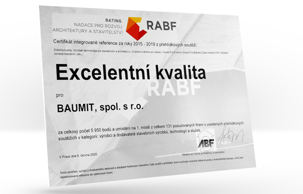Baumit získal ocenění Excelentní kvality za období 2015-2019
