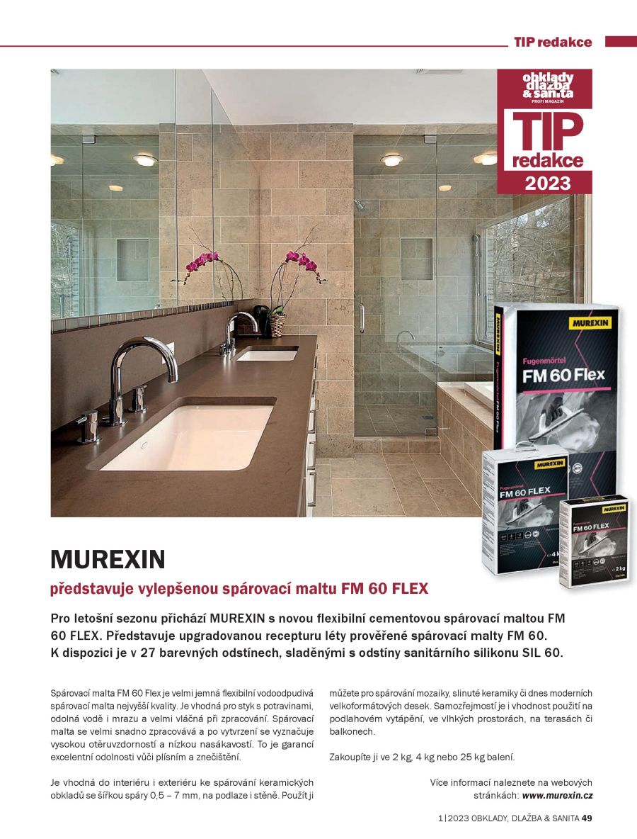 TIP redakce: Flexibilní cementová spárovací malta FM 60 Flex