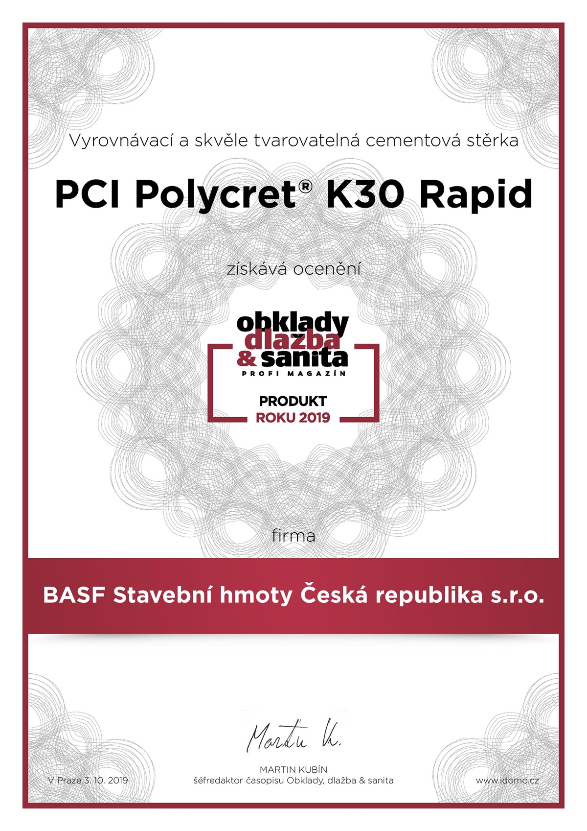 PRODUKT ROKU 2019: PCI Polycret® K30 Rapid